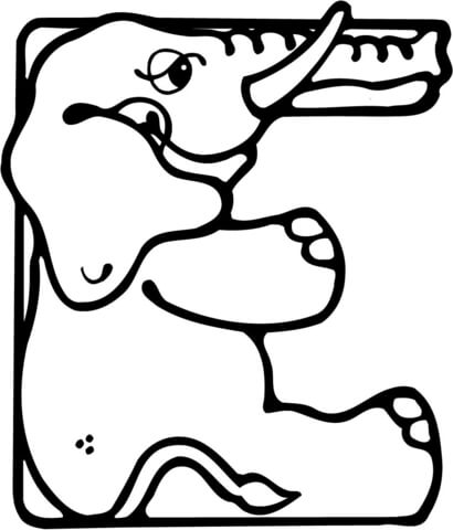 Letter E Is For Elephant Coloring Page